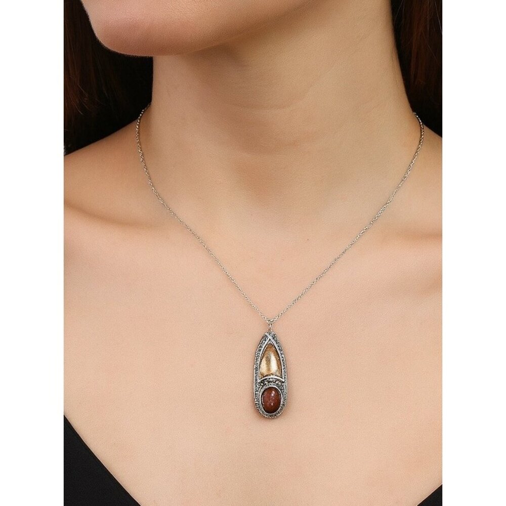 VTG Sterling Silver Baltic Amber Pendant Necklace 925 Multi Tone Boho Artisan